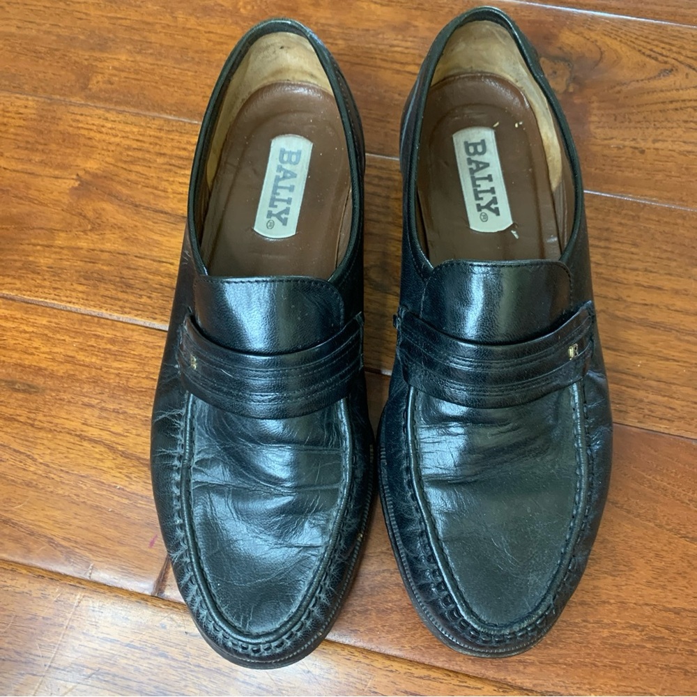 BALLY Black Leather Loafers SIZE 9.5 MADE IN ITALY 42.5 VINTAGE MEN 's SHOES
